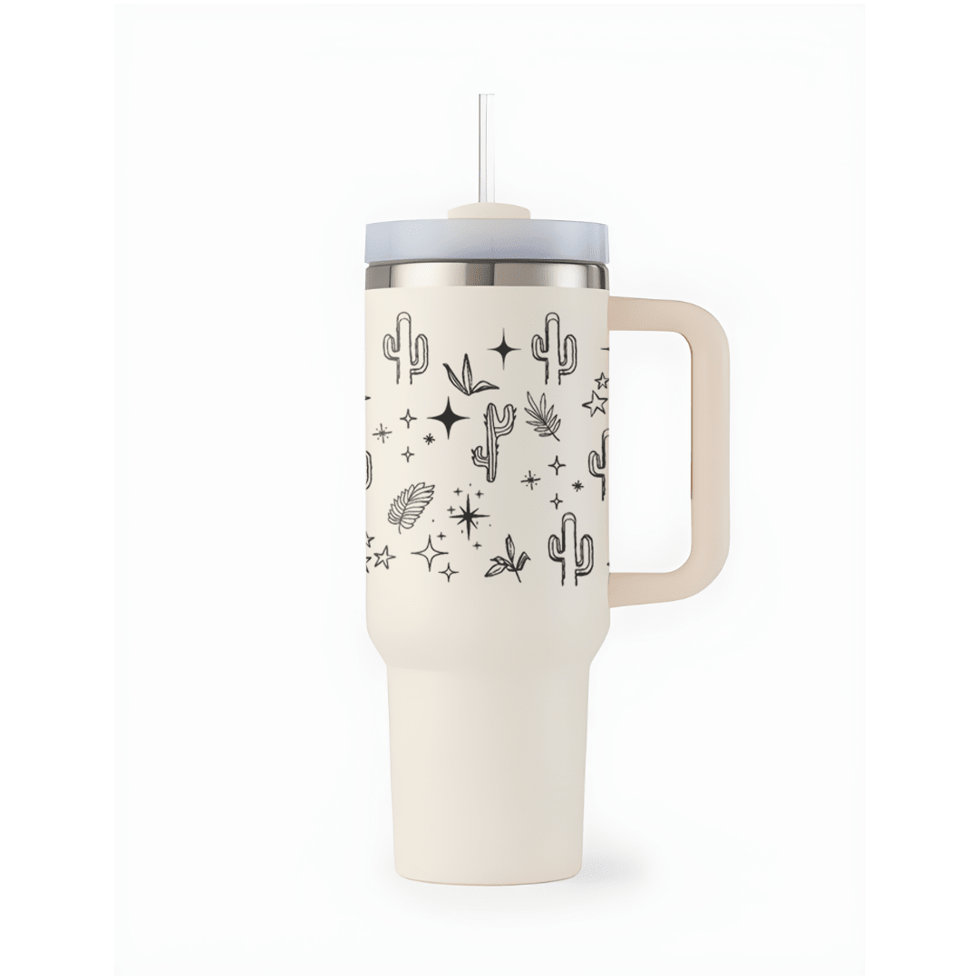 Minimal Boho Line Art Tumbler - Memories InsiteCACTUS ART TUMBLER-(WHITE)
